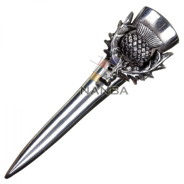 Large Thistle And Sword Pewter Kilt Pin