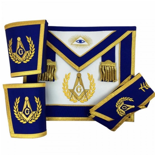 Blue Lodge Master Mason Apron Set Apron,Collar gauntlets (Cuffs) Gold