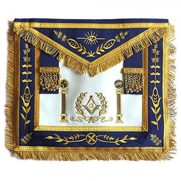 Navy Blue Apron Master Mason Square G & Pillars Freemasons Gold Fringe