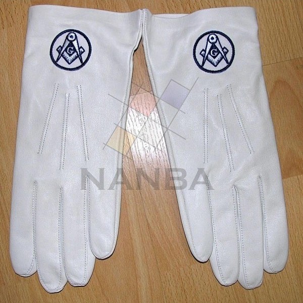 Masonic White Leather Gloves With Logo