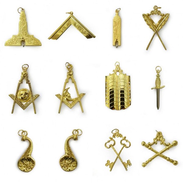 Masonic Gold Collar Jewel Set of 12