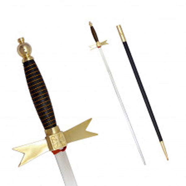 Masonic Knights Templar Sword with Black Gold Hilt and Black Scabbard 35 3/4"