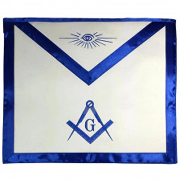 Blue Satin Master Mason Apron Square Compass & G