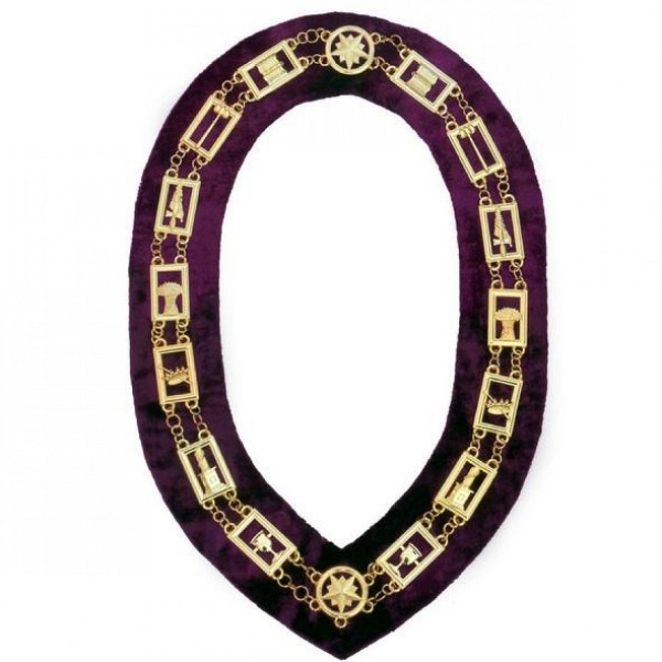 OES - Regalia Chain Collar - Gold/Silver on Purple + Free Case