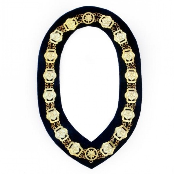 OES - Masonic Compass Square Chain Collar - Gold/Silver on Black + Free Case