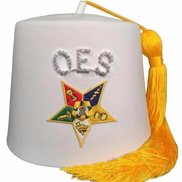 Order of the Eastern Star OES Rhinestone White Fez