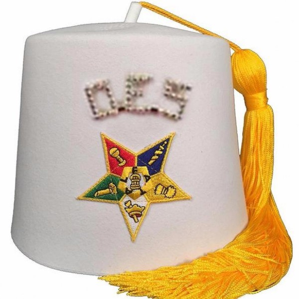 Order of the Eastern Star OES Rhinestone 1" White Fez