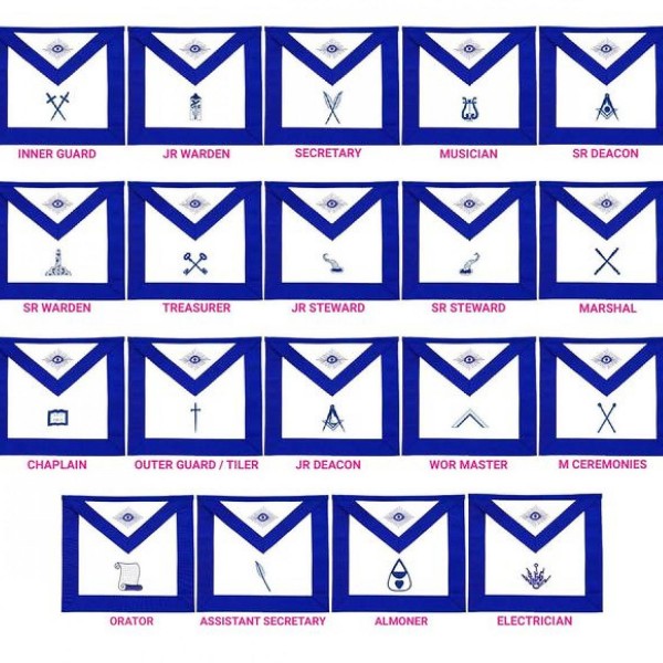 Masonic Blue Lodge Officers Aprons Variations Set of 19