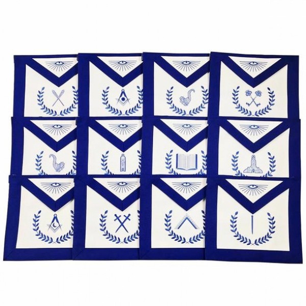 Masonic Blue Lodge Officers Machine Embroidered Apron - Set of 12