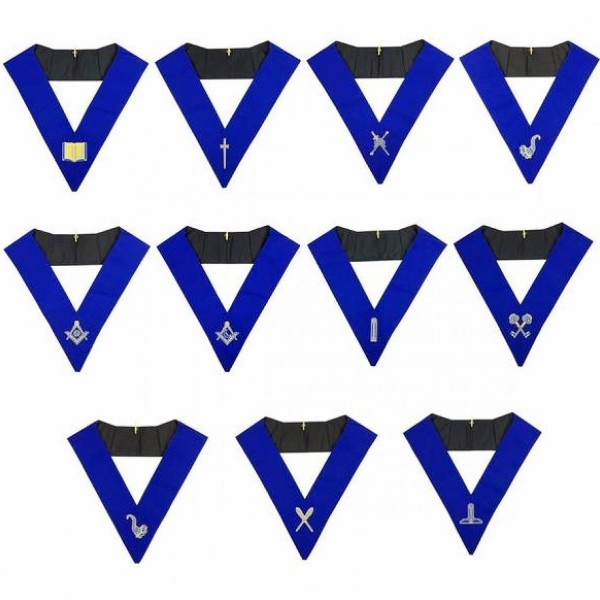 Blue Lodge Officers Collar Set of 11 Machine Embroidery Collars