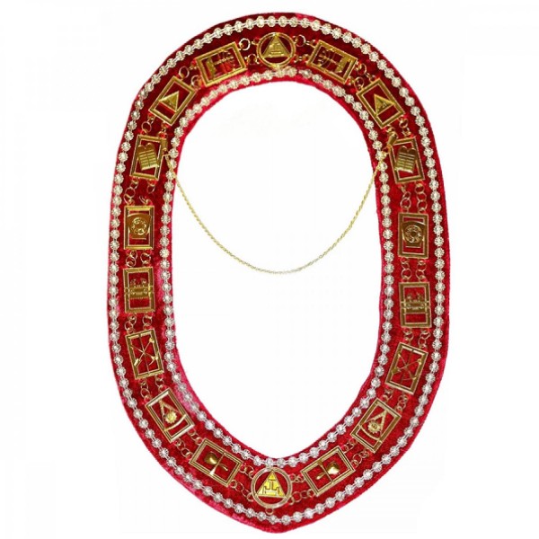 Royal Arch Chain Collar with Rhinestones - Gold/Silver on Red Velvet