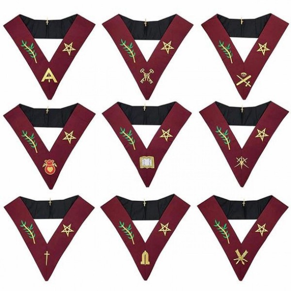 Masonic Blue Lodge 14th Degree Collars- Set of 9 collars Machine Embroidered