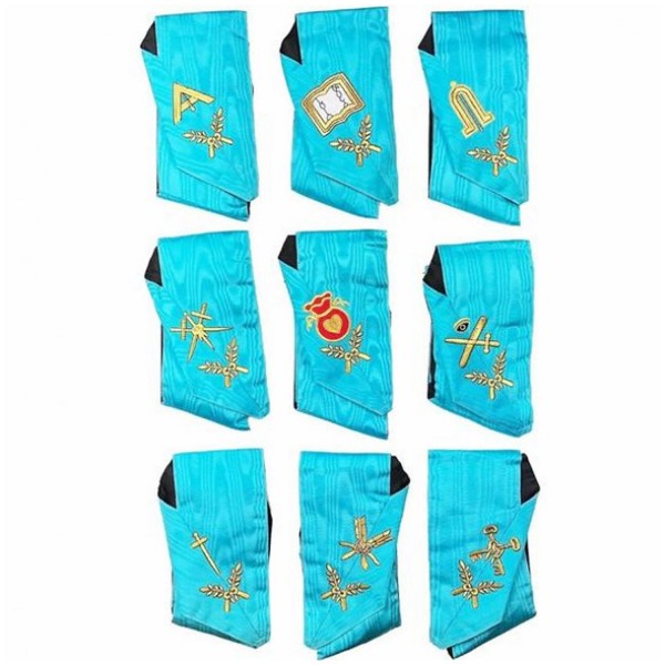 Masonic Officers Collars Set Of 9 Collars AASR Machine Embroidered