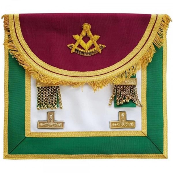 Scottish Rite Past Master Handmade Embroidery Apron with Levels - Brown and Green