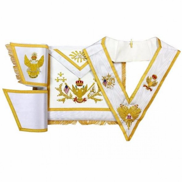 Rose Croix 33rd Degree Hand Embroided Apron Set WINGS UP USA Flag