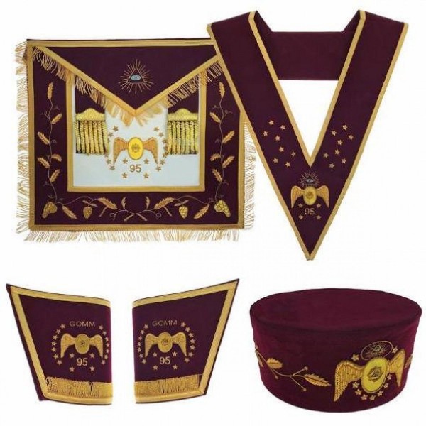 Masonic Scottish Rite 95th Degree Hand embraided Set Apron Collar Cap Gauntlets
