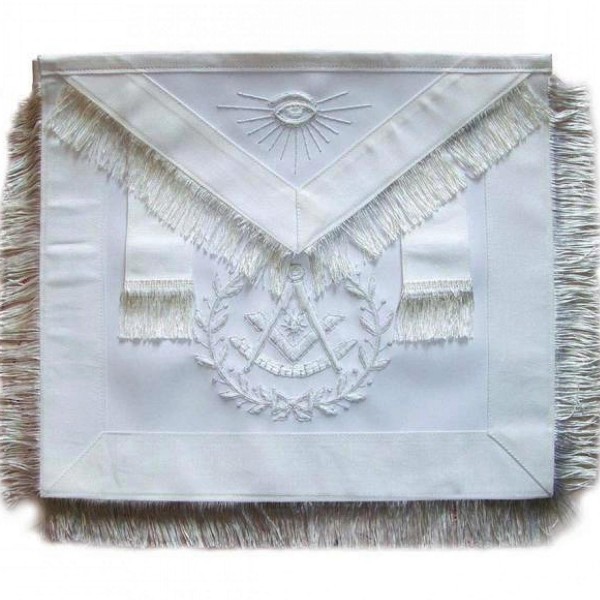 Masonic Past Master Apron All White With Wreath Fringe