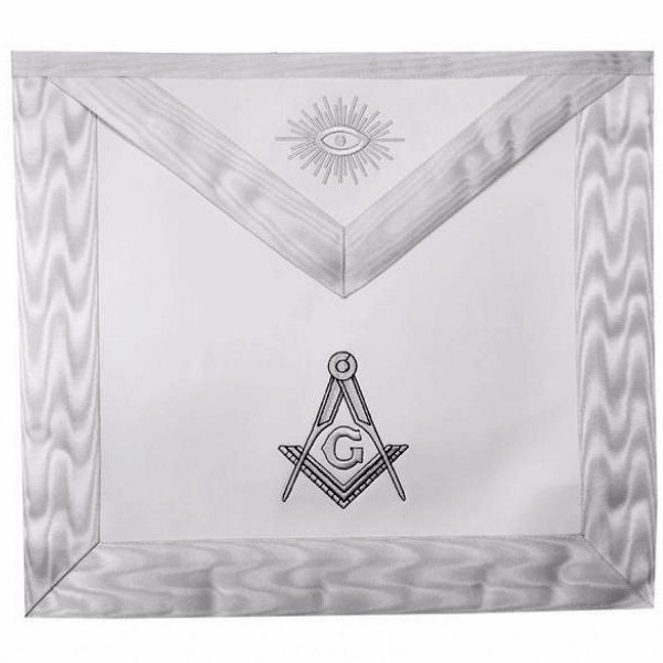 Masonic Blue Lodge White Machine Embroidery Apron with square compass with G