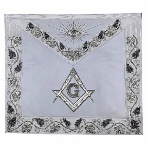 MASTER MASON Grand White Hand Embroided Apron with Square Compass G